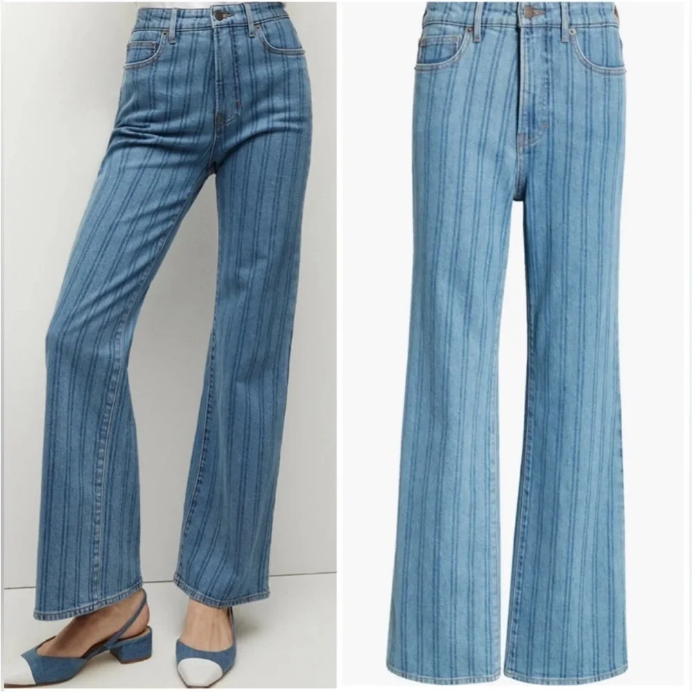 NWT Veronica Beard Jeans Crosbie Wide Leg Loafer in Sapphire Stripe Blue